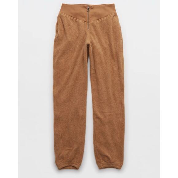 Aerie Women's Dark Tan Sherpa Fleece Corset Joggers - Size XL Extra Large - Picture 4 of 5